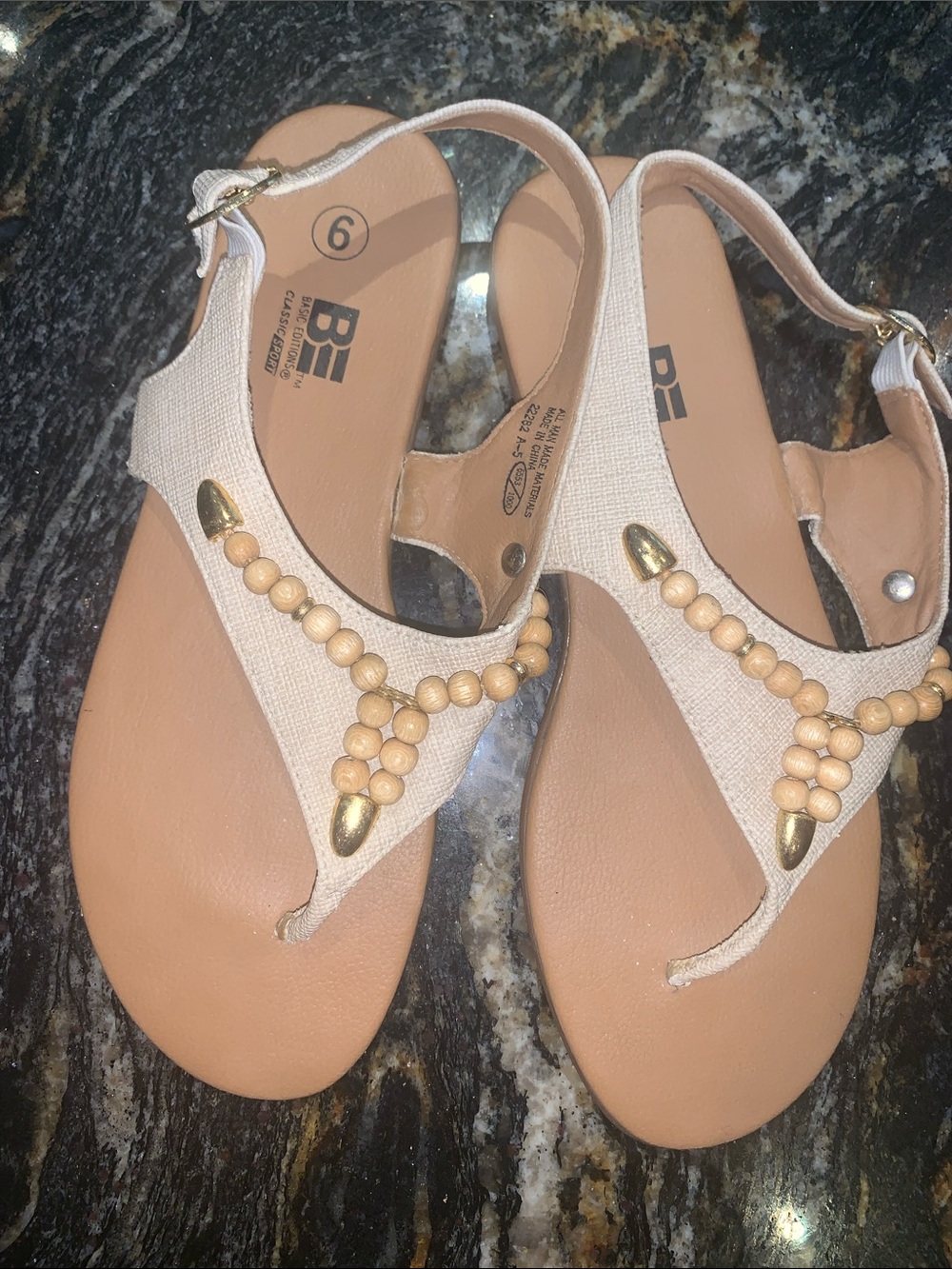 Women's Beige Beaded Thong Sandals